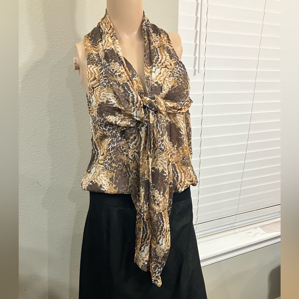 EUC Elizabeth & James Silk Brown Tan Print Blouse,XS